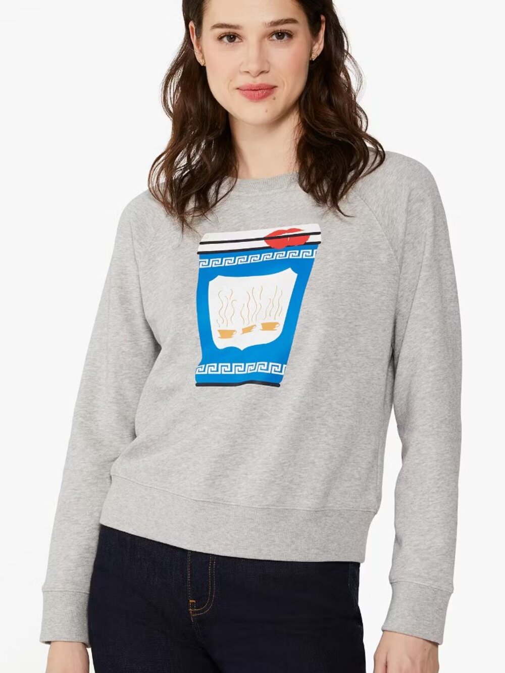 Kate Spade New York Coffee Cup Sweatshirt Grey Melange Crewneck Bodega NYC Retro